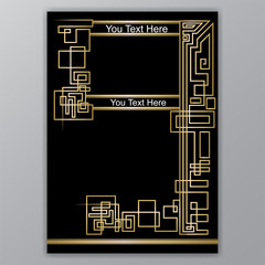 Art Deco template golden-black, A4 page, menu, card, invitation,palm and shape in  ArtDeco/Art Nuvo style, beautiful bakcground .