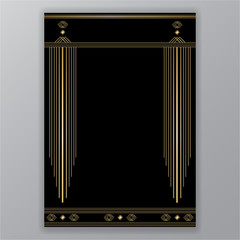 Elegant Art Deco page design , menu decoration  for print and web. Golden black lines frame retro motive geometric background.