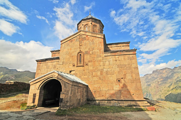Gergeti Trinity Church  near the village of Gergeti in Georgia