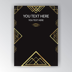 Geometric metal  background , techno  neoclassical style modern ,page concept book cover , bar menu , frame golden black .