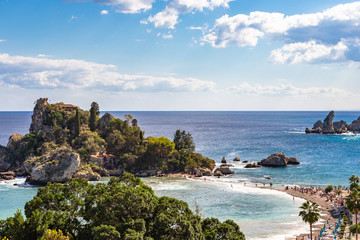 Beautiful beach at Isola Bella in Taormina, Sicily, Italy.