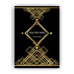 Art Deco template golden-black, A4 page, menu, card, invitation, Sun and city lights in a ArtDeco/Art Nuvo style, beautiful bakcground .