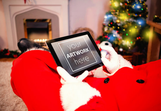 Santa Claus Using Tablet Mockup
