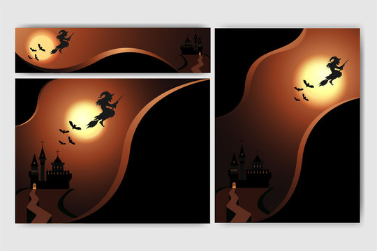 Cool Helloween background with witch full moon and spase for your text and deisgn nice cartoon vector illustration with waves .