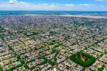 Aerial shot over Rosario city