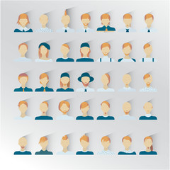 male blond hair, human faces social network icons vector illustration 35 icons with other hairstyle. flat .