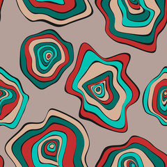 Hand Drawn Wavy Circles. Abstract Seamless Background in Ethnic Style. Vector Psychedelic Pattern with Deformed Rounds. Wave Seamless Pattern for Fabric, Textile, Cloth Design. Distortion, Spots.