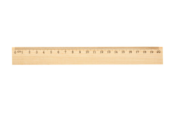 wooden ruler isolated on white background, 20 cm