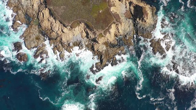 Aerial Footage of Pacific Ocean and Rocky Seashore in Northern California