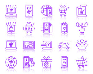 Online Shop simple color line icons vector set