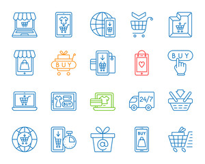 Online Shop simple color line icons vector set