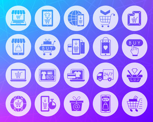 Online Shop shape carved flat icons vector set