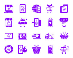 Online Shop color silhouette icons vector set