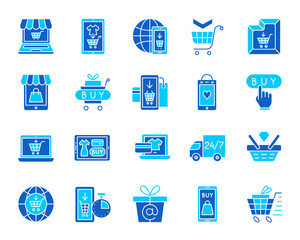 Online Shop simple color flat icons vector set