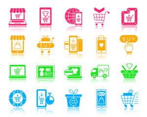 Online Shop color silhouette icons vector set