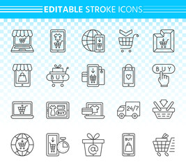Online Shop simple black line icons vector set