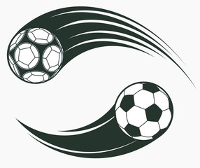 Soccer football moving swoosh elements, dynamic sport sign. Vector