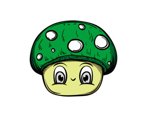 Hand Drawn Vector Cute Mushrooms Character Mascot Sign Symbol Icon Logo Template Design Inspiration