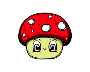 Hand Drawn Vector Cute Mushrooms Character Mascot Sign Symbol Icon Logo Template Design Inspiration