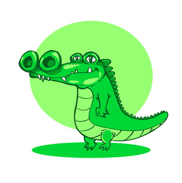 crocodile standing up cartoon, vector illustration. isolated on white background.