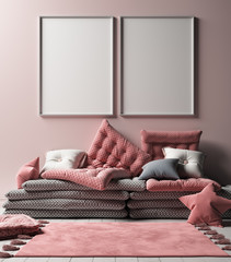 Mock up poster frame in children room interior background, 3D render © artjafara