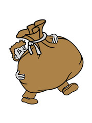 müll umzug transportieren schwer tragengeldsack beute stoff beutel sack geschenk verpackt gefüllt voll prall säckchen tasche clipart comic cartoon design