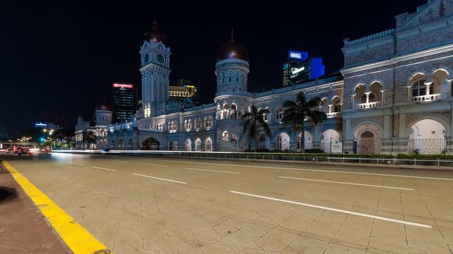 Traffic light trails in front of the historical Sultan Abdul Samad building