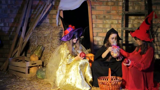 Mummy steals from three witches of candy