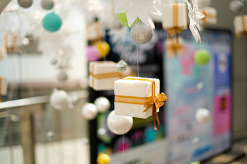 Gift box decoration on light bokeh.