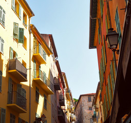 Fototapeta na wymiar Colorful houses of Nice old town, Provence Alpes, Cote d'Azur, French Riviera, France