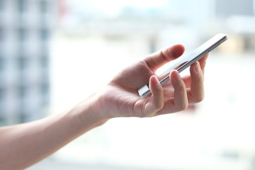 A man using mobile Smartphone. Social network, Social media and digital online, Internet searching, Connection, Communication and wireless technology concept.