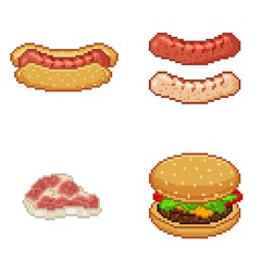 Pixel art hotdog and burger
