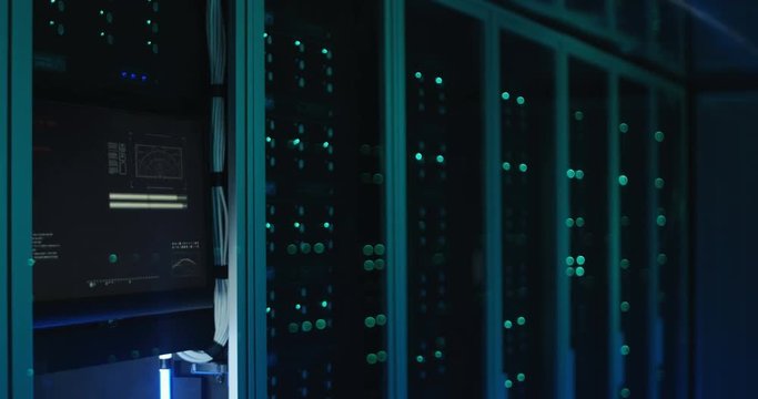 Close up shot of server racks in a modern data center