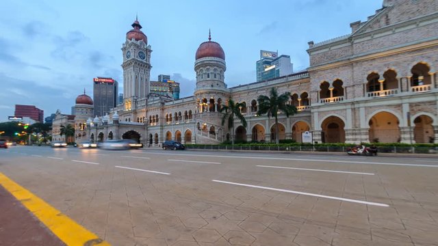 Traffic light trails in front of the historical Sultan Abdul Samad building