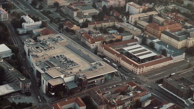 Aerial view of Nitra town main intersection at sunset