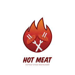 Hottest steak restaurant logo. hot grill steak meat logo with fire symbol icon illustration