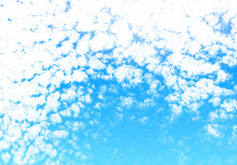 Clouds made of scattered dots in the blue sky, realistic dotwork cloudscape illustration