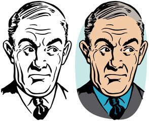 An older man with an annoyed expression on his face.