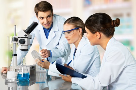 Man researcher carrying out scientific research lab