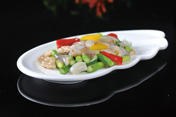 Stir fried sea cucumber with fresh lily and bamboo shoots