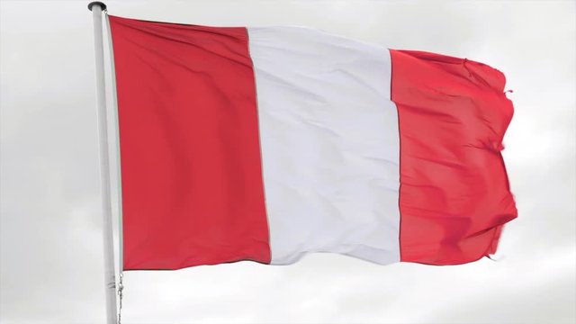Slow motion footage of the Flag of Peru waving in the wind