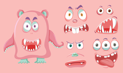 Pink monster and facial expression