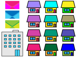 家とビルとメールのアイコンセット