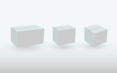 A set of white hard paper boxes to store package or to deliver parcel by post for business vector illustration