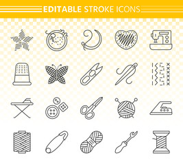 Needlework simple black line icons vector set