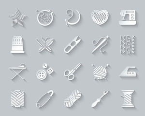 Needlework simple paper cut icons vector set