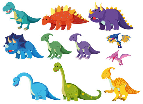 Set of cartoon dinosaurs Stock Vector | Adobe Stock