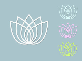 A set of light colors lotus flower logos on dark background vector illustration
