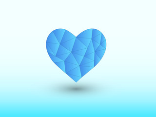 Blue geometric heart shape of making love with shadow on light background vector illustration