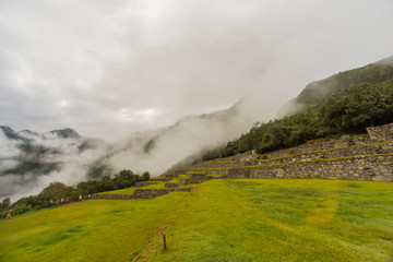 Fototapeta na wymiar Landscape around the mountains of Machu Picchu ruins in Peru.